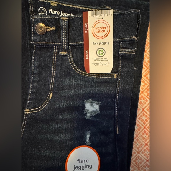 Wonder Nation Girls Dark Blue Distressed Flare Jeans - Picture 4 of 6